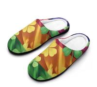 Gay Proud Flag Shamrock Men's Soft Cotton Slippers with Memory Foam Anti-skid House Shoes for Travel Indoor Outdoor