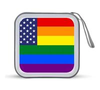 Gay Proud Rights U.S. Flag CD Case 40 Capacity Plastic DVD Storage Box Sleeves Zippered Wallet