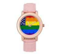 Gay Proud Rights U.S. Flag Wrist Watches for Women Men Quartz Stainless Steel Watch Easy to Read
