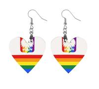 Gay Rainbow Flag of Poland Round Wooden Earrings Boho Drop Pendant Fashion Gifts for Women