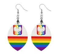 Gay Rainbow Flag of Poland Round Wooden Earrings Boho Drop Pendant Fashion Gifts for Women