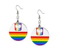 Gay Rainbow Flag of Poland Round Wooden Earrings Boho Drop Pendant Fashion Gifts for Women