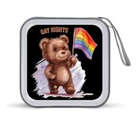 Gay Rights Bear LGBT Flag CD Case 40 Capacity Plastic DVD Storage Box Sleeves Zippered Wallet