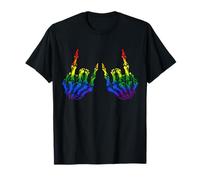 Gay Skeleton Hands Rock LGBTQ Rainbow Flag Ally Queer Pride T-Shirt
