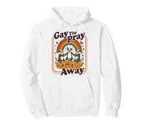 Gay The Pray Away | Cute Funny Queer Badgers Rainbow Retro Pullover Hoodie