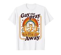 Gay The Pray Away | Cute Funny Queer Cats Rainbow Retro T-Shirt