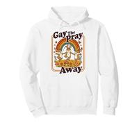 Gay The Pray Away | Cute Funny Queer Rabbits Rainbow Retro Pullover Hoodie