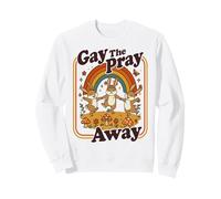 Gay The Pray Away | Cute Funny Queer Rabbits Rainbow Retro Sweatshirt