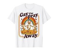 Gay The Pray Away | Cute Funny Queer Rabbits Rainbow Retro T-Shirt
