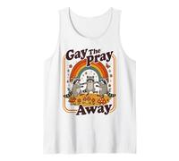 Gay The Pray Away | Cute Funny Queer Raccoons Rainbow Retro Tank Top