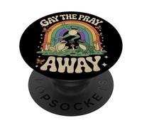 Gay The Pray Away Frogs Funny Frog Rainbow Lgbtq Pride Retro PopSockets Adhesive PopGrip