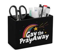 Gay The Pray Away Leather Pen Pot 2 Sections Pencil Holder Office Desktop Organizer Makeup Storage