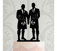 Gay Wedding Cake Topper 2 Grooms in Scottish Kilts Vintage Silhouettes Cake Decor Toppers for Wedding Anniversary Baby Shower Birthday Party Engagement