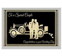 Gay Wedding Card - Same Sex Wedding Day Congratulations - Male Couple - Unique Design - Marriage Wishes - Unusual Special Keepsake - Quality - Vintage Car & Grooms Theme