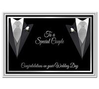 Gay Wedding Card - Same Sex Wedding Day Congratulations - Male Couple - Unique Design - Marriage Wishes - Unusual Special Keepsake - Quality - Tuxedo Grooms Theme