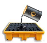 GAYAYAS Spill Containment Pallet Modular, Oil Tank Spill Tray, Anti-Skid Leak Proof Polyethylene Pallet, with Drain Outlet, for Forklift & Che-mical Storage 128 * 128 * 17cm