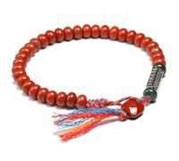 GAYEGF Natural Red Jade 6 * 4mm Beads Bracelet Women Men Six Ture Words Tibetan Handmade Bangle,19cm