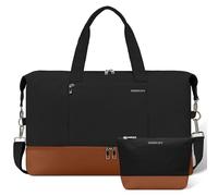 GAYUAPEIA Women's Weekender bag Travel Duffel Bag with Shoe Compartment 21-inch Airline-Approved Carry-On, 2-Piece Overnight Bag Set Personal Item Luggage, 1-Brown+Black, Sr-1-brown+black
