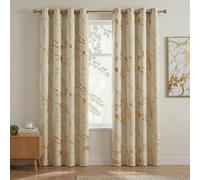 Gazal Vole Beige Curtains with Golden Marble Print, 85% Blackout, 63'' Drop | Cream Eyelet Curtains for Bedroom and Living Room, Modern Darkening Thermal Insulated Drapes for Office, 2 Panels