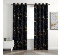 Gazal Vole Black Gold Curtains with Marble Foil Printed, 85-95% Room Darkening Light Filtering, 55x80 Inch Mid Length Eyelet Window Drapes 2 Panels for Living Room Bedroom Office, Thermal Set