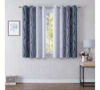 Gazal Vole Blue and White Ombre Curtains for Boy's Room - Modern Gradient Drapes with Wave Line Pattern, 54 inch Drop, 80-90% Room Darkening for Kids Playroom Living Room Office, 2 Panels