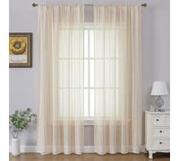 Gazal Vole Boho Net Curtains, 3 Panels, Vintage Crochet Lace Voile Curtains for Bedroom Living Room Door, Beige (52'' Wide x 72'' Drop)