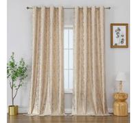 Gazal Vole Cream Gold Foil Velvet Curtains Pair - Eyelet Decorative Window Drapes, Elegant Leaf Pattern Light Filtering Curtains for Living Room & Bedroom - Cream, 52x84 inch