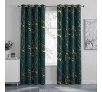 Gazal Vole Emerald Green and Gold Curtains with Marble Print, 85-95% Room Darkening Grommet Curtains, 87 inch Drop, Modern Thermal Insulated Drapes for Living Room Bedroom Office, 2 Panels