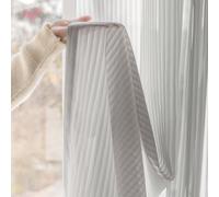 Gazal Vole Grey Semi Sheer Curtains for Living Room, Vertical Pinstripe Light Filtering Voile Panels 2 Panels, 118 inch Drop, Soft Airy Rod Pocket Sheer Window Drapes for Office Daytime Privacy