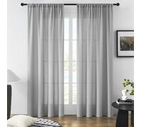 Gazal Vole Grey Sheer Curtains 2 Panels, Faux Linen Textured Light Filtering Voile Drapes, 102 Inch Drop, Rod Pocket Semi Transparent Window Treatment for Living Room Bedroom Office, 55×102 inch
