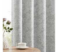 Gazal Vole Light Grey Floral Curtains for Living Room, 85-95% Room Darkening Eyelet Window Drapes, 95 inch Drop, 2 Panels, Printed Jacquard-Effect Curtains for Bedroom