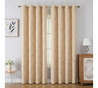 Gazal Vole Metallic Gold Leaves Printed Curtains - Cream Beige Eyelet Room Darkening Drapes (70-87%), Light Filtering Grommet Window Treatments for Lounge Privacy & Glare Reduction - 55x96 inch