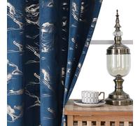 Gazal Vole Navy Blue Curtains with Gold Foiled - Metallic Marble Printed Drapes, Soft Velour-Feel, Help with Heat Insulation, 85-90% Room Darkening for Living Room & Bedroom, 2 Panels-W55 x L63 inch
