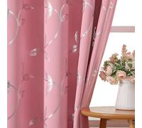 Gazal Vole Pink and Silver Curtains for Girls Bedroom Nursery, 70%-80% Light Filtering Eyelet Curtains, 72 inch Drop, Metallic Silver Leaf Foil Printed Privacy Window Drapes, 2 Panels-W52'' x L72''