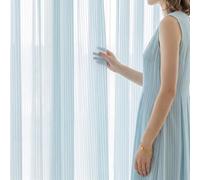 Gazal Vole Sky Blue Semi Sheer Curtains for Living Room, Vertical Pinstripe Light Filtering Voile Panels 2 Pack, 84 inch Drop, Soft Airy Rod Pocket Window Drapes for Daytime Privacy