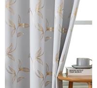 Gazal Vole White Curtains for Living Room & Office - Metallic Gold Leaf Foil Printed, 63 inch Drop, 70-80% Room Darkening Drapes, Help with Heat Insulation, Decorative Light Filter & Glare Reduction