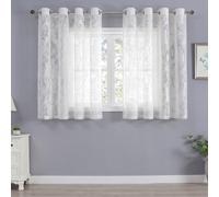 Gazal Vole White Floral Jacquard Voile Curtains - Vintage Damask Eyelet Net Curtains, Semi Sheer Light Filtering Drapes for Living Room & Bedroom, French Shabby Chic Elegance (2 Panels)-W46x L54inch