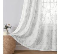Gazal Vole White Jacquard Voile Curtains for Living Room, Vintage Bowknot Pattern, 90 inch Drop, Soft Woven Sheer Window Drapes for Girls Bedroom & Baby Nursery, Light Filtering, 2 Panels