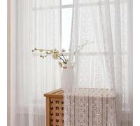 Gazal Vole White Net Crochet Curtains for Living Room and Doors - 63 inch Drop Shabby Chic Window Drapes, Vintage Geometric Macrame Net Curtains, Sheer Liner for Bedroom, Rustic Style, 2 Panels