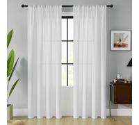 Gazal Vole White Sheer Curtains 2 Panels, Faux Linen Textured Light Filtering Voile Drapes, 96 Inch Drop, Rod Pocket Semi Transparent Window Treatment for Living Room Bedroom Office, 55×96 inch