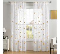 Gazal Vole White Sheer Curtains with Star and Moon for Nursery 95 inch Drop