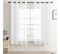 Gazal Vole White Voile Curtains for Living Room - Premium Anti-Wrinkle Eyelet Net Curtains, Semi-Sheer Privacy Panels for Bedroom, Bay Window & Patio Doors, Light Filtering Textured Drapes-55x63 inch