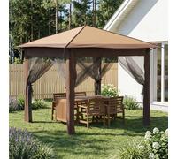 Gazebo 2.6x2.6m Beige Brown 210D Oxford Silver Coating Height Adjustable UV mesh