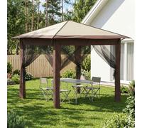 Gazebo 2.6x2.6m Cream Brown 210D Oxford Silver Coated, 4 Sidewalls Mesh Privacy