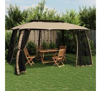 Gazebo 2.93x2.93m Anthracite Steel Frame Cream Polyester Roof Mesh Walls Zipped