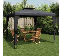 Gazebo 2.98x2.98m Anthracite Steel Rattan Frame Cream Double Roof Vented Kit 4pc