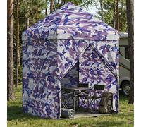 Gazebo 2.9x2.9m Blue Camouflage 210D Oxford Silver Coating Pop-Up 4 Walls 191cm
