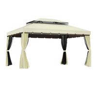Gazebo 2.9x3.9m Cream Polyester Aluminum Vented Roof Mesh Curtains Stakes Drain
