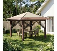 Gazebo 210D Oxford Cream & Brown 191cm Eave Height, 4 Sidewalls, Adjustable Mesh