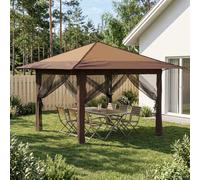 Gazebo 3.3x3.3 m Beige & Brown 210D Oxford Silver-Coated Powder Steel Frame Adj